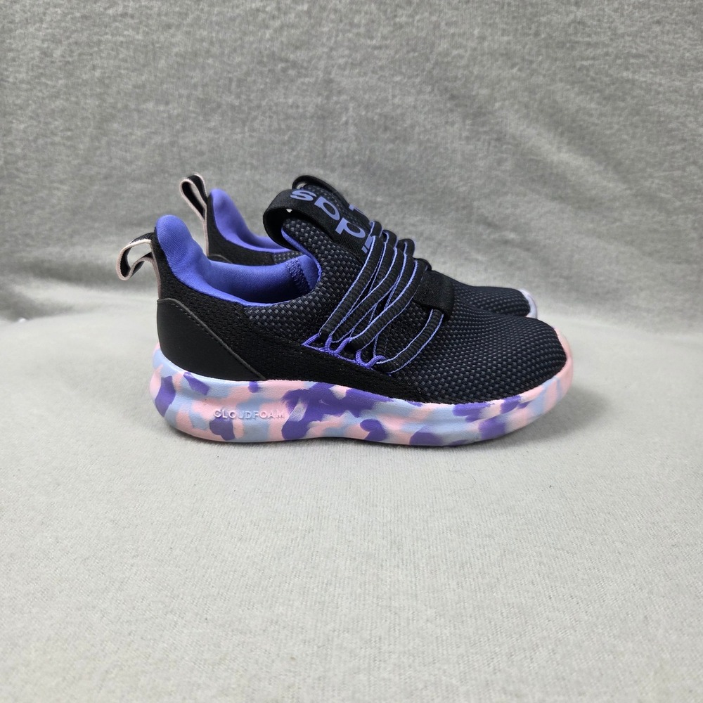 Adidas Lite Racer Adapt 4.0 Kids Size 11K Black Purple Excellent Slip On Sneaker